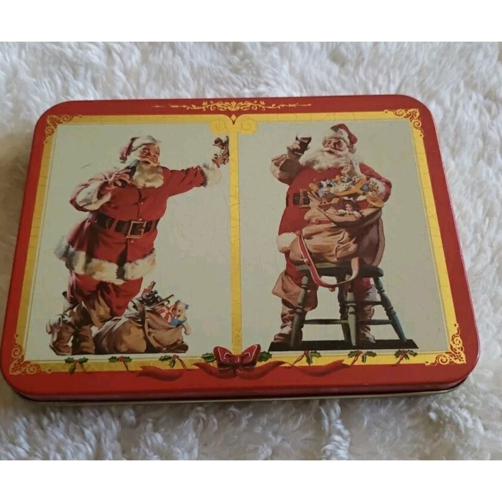 1994 Coca-Cola Nostalgia Playing Cards 2 Decks in Collectible Santa Tin Vintage